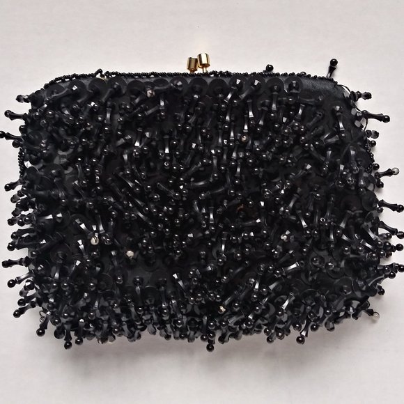 🎉HP🎉Vintage Bead & Sequin Black Wristlet Clutc… - Picture 2 of 9